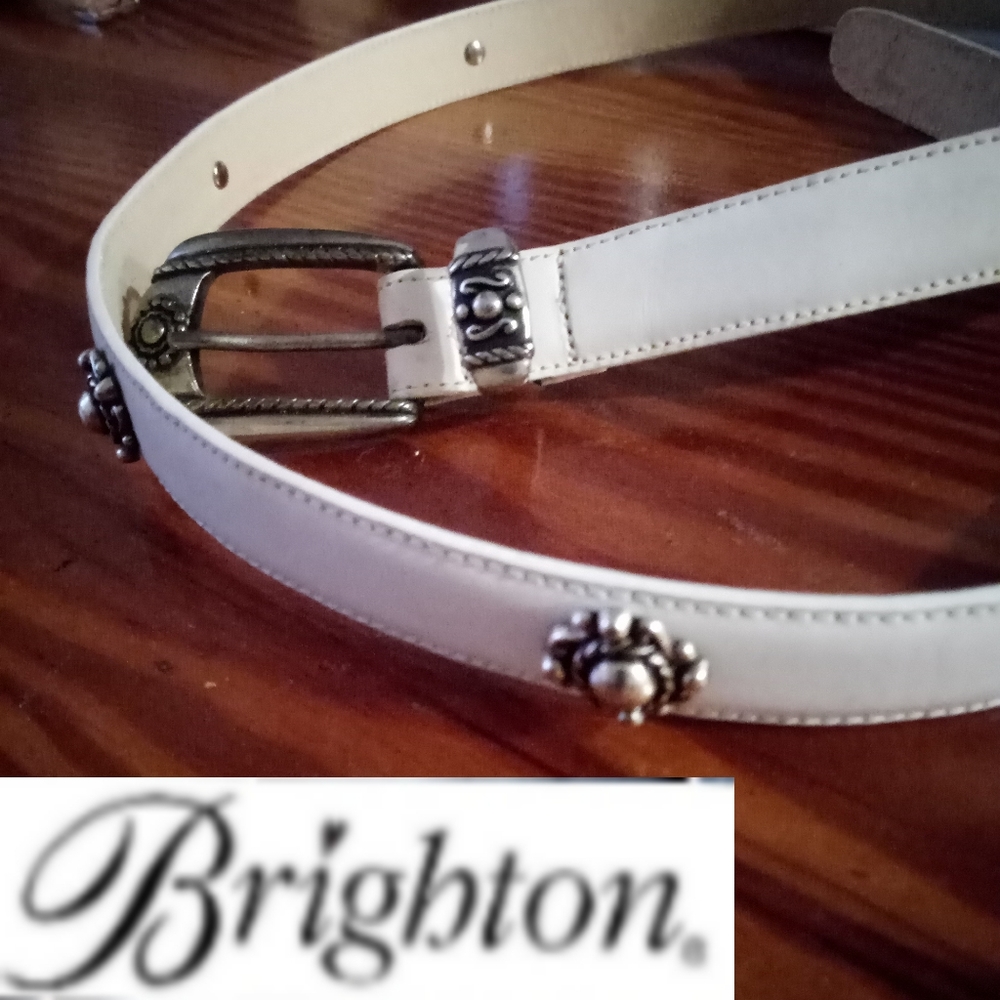Brighton White Leather Embellished Studded Belt